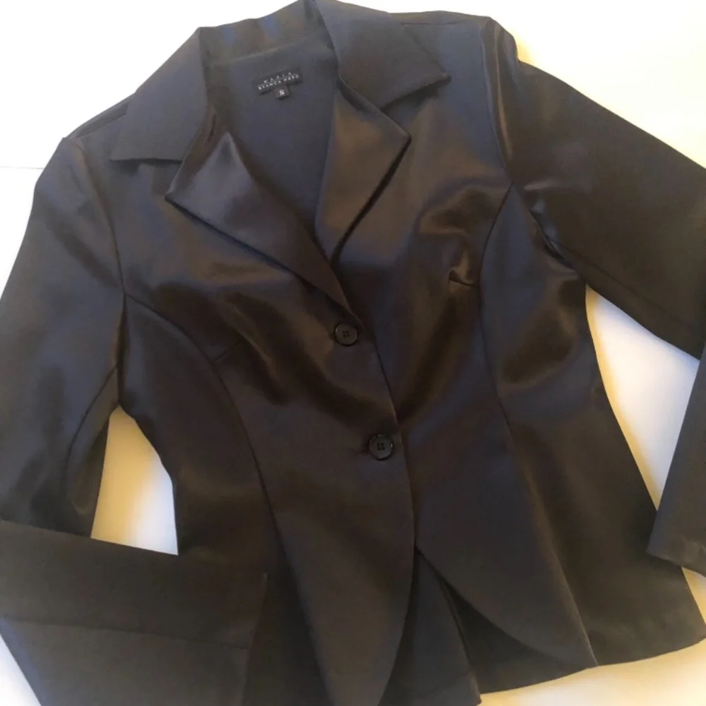 NWOT, Maria Bianca Nero Black Stretch, Satin Sheen Blazer - Picture 7 of 13